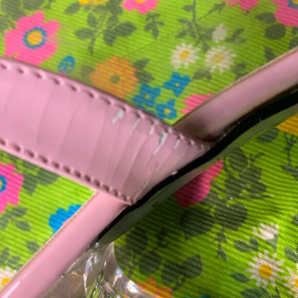 Vintage Pierre Dumas Pink Floral Clear Unique Chunky Heel Mule Sandal Size 7.5 - Picture 14 of 15
